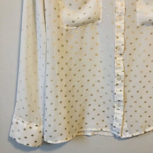 Disco Polka White Sheer Gold Polka Dot Button Down Dress Shirt - Picture 4 of 16